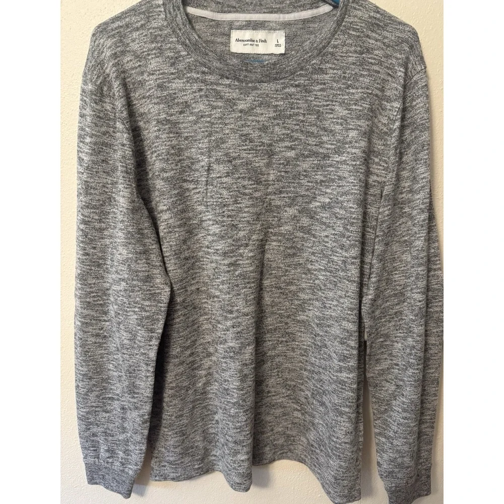 Abercrombie & Fitch Men's Gray Knit Crew Neck Pullover Sweater Logo Size L